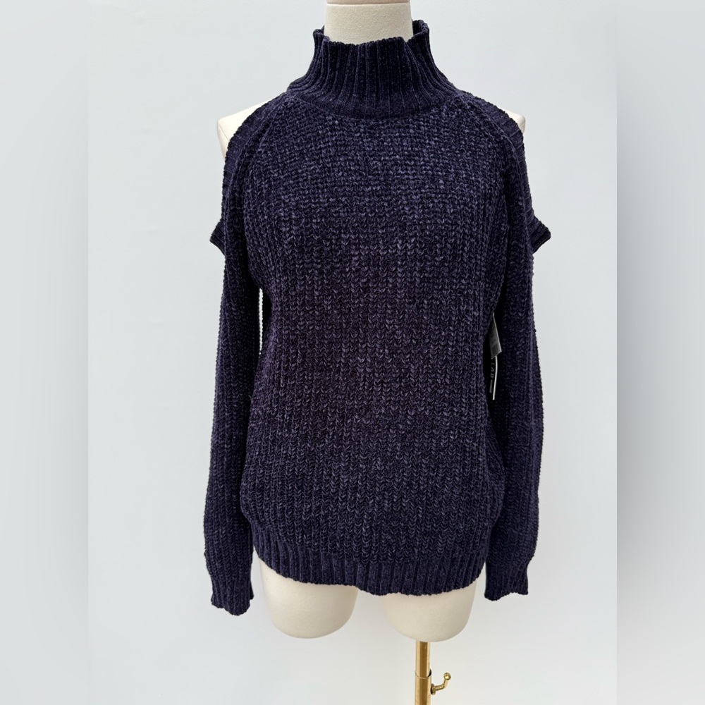 Design Lab Cold Shoulder Purple Navy Marine Sweater Size XS